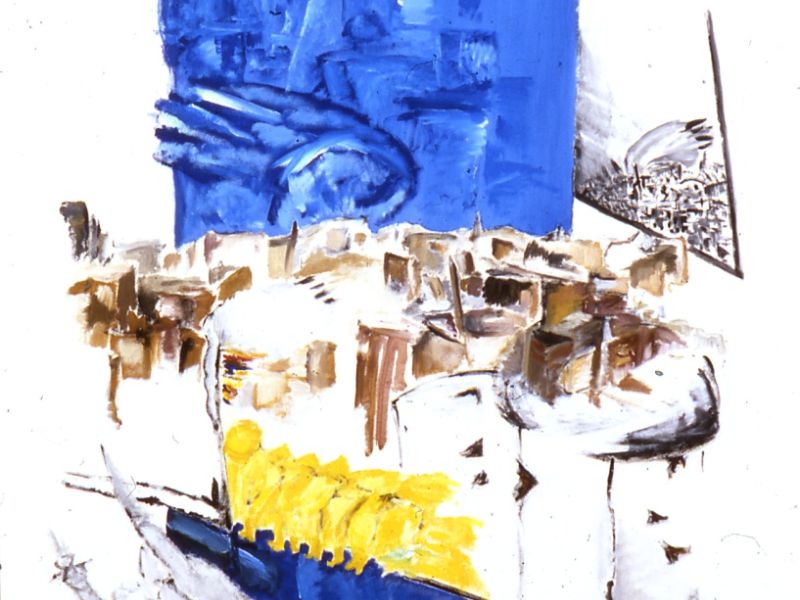 1985 02 geteilete stadt  acryl a. lw  150 x cm 1985 02 geteilete stadt  acryl a. lw  150 x cm