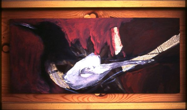 1991 01 elster  acryl a. holz 55 x 25 cm 1991 01 elster  acryl a. holz 55 x 25 cm