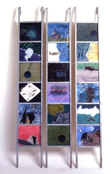 2000 02 die zeit treibt es vom meer heran  geruestleitern mischtechnik  110 x cm 2000 02 die zeit treibt es vom meer heran  geruestleitern mischtechnik  110 x cm