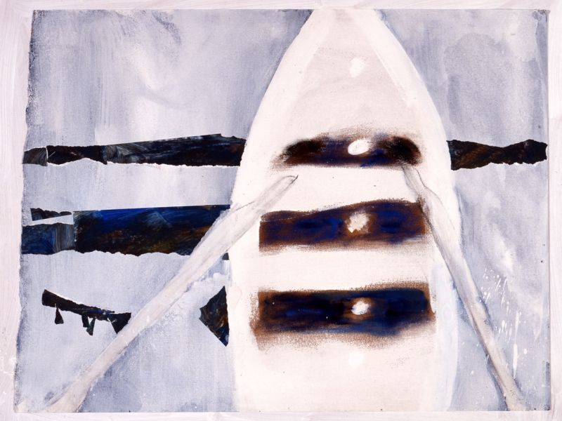 1990 01 mattis boot  collage  acryl a. hartfaser  101 x 74 cm 1990 01 mattis boot  collage  acryl a. hartfaser  101 x 74 cm