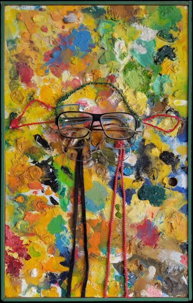 6. selbstportrait m. brillen  mischtechnik  47 x cm 6. selbstportrait m. brillen  mischtechnik  47 x cm