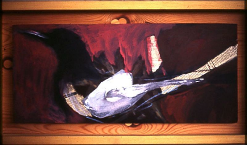 1991 01 elster  acryl a. holz 55 x cm 1991 01 elster  acryl a. holz 55 x cm